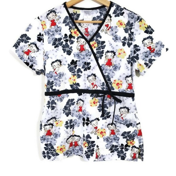 BETTY BOOP | SCRUBS WORK CARTOON CHARACTER MEDICAL UNIFORM TOP SMALL - Picture 1 of 13